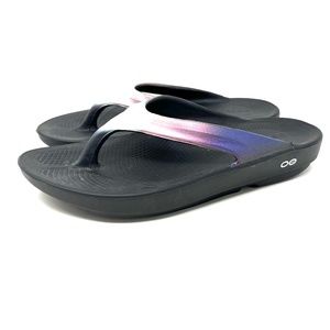 OOFOS Womens Size 11 Sport Flex Slide Recovery Sandals Flip Flop Metallic